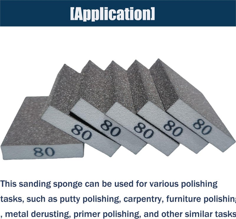 Tonmp 6 PCS 80 Grit Hand Sanding Blocks Set - Medium Sander Sponge, Wet and Dry Dual-use Sanding Sponges, Washable and Reusable, Ideal for Wood Metal Wall Polish - Image 3